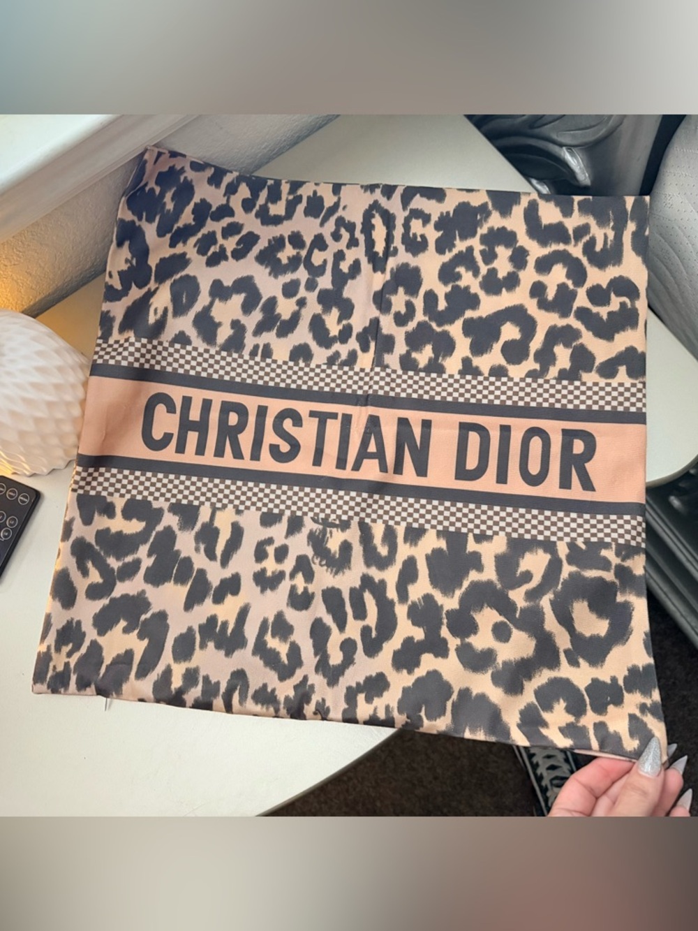 New CD Leopard Print square pillow case  - Beige & Black